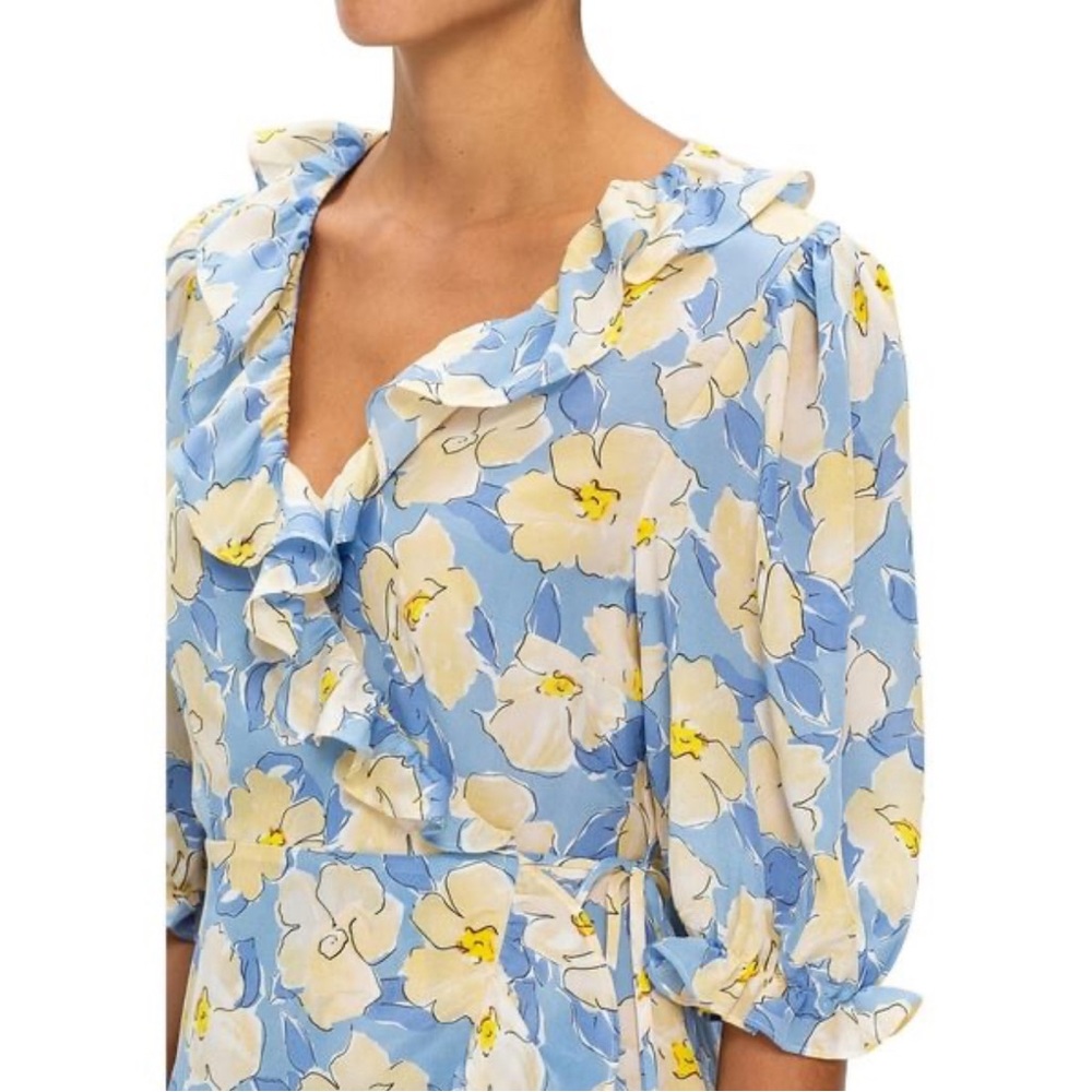 Rixo Nina Azelea Bloom Silk Mini Wrap Dress - Picture 4 of 10